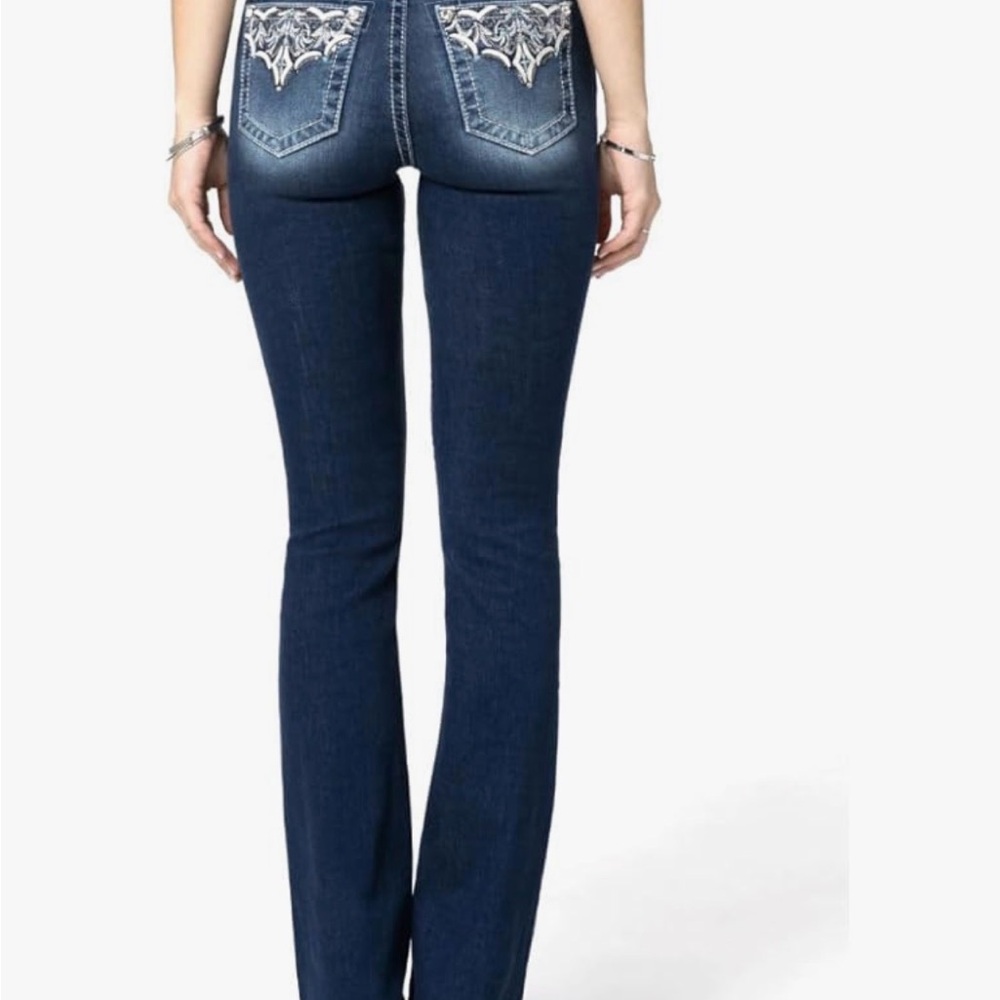 Miss Me Navy Boot Cut Jeans with Silver Embroidery